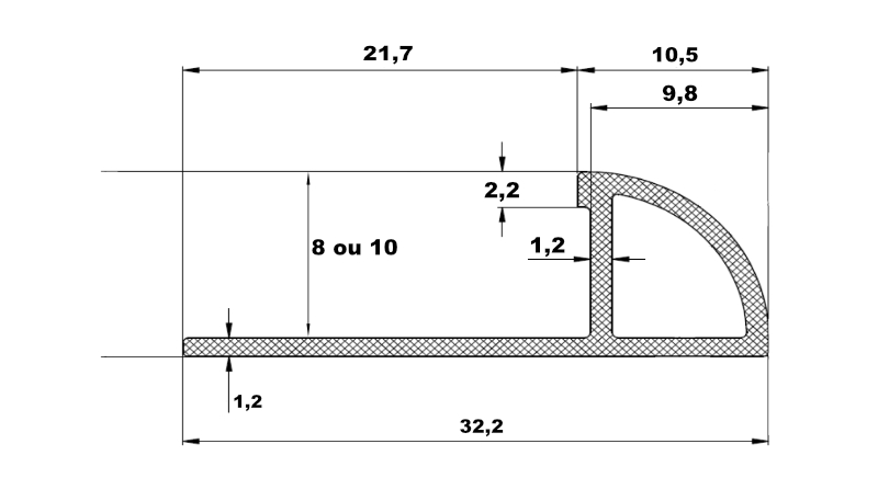 bord arrondi ferme 8 ou 10 mm